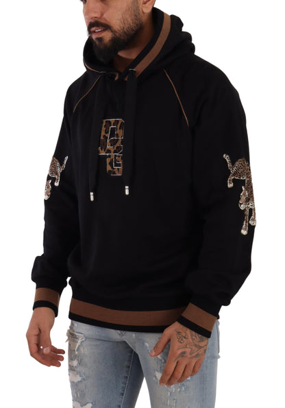 Black Brown Leopard Cotton Hooded Pullover Sweater