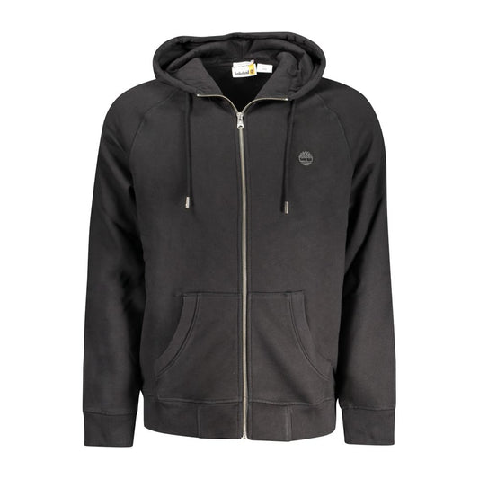 Black Cotton Men Sweater with Central Pockets and Zip