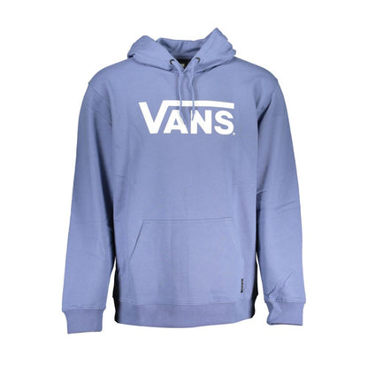 Blue Cotton Men Sweater with Hood and Central Pocket