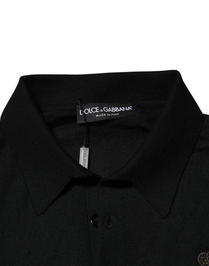 Black Cashmere Polo Men Longsleeves Sweater