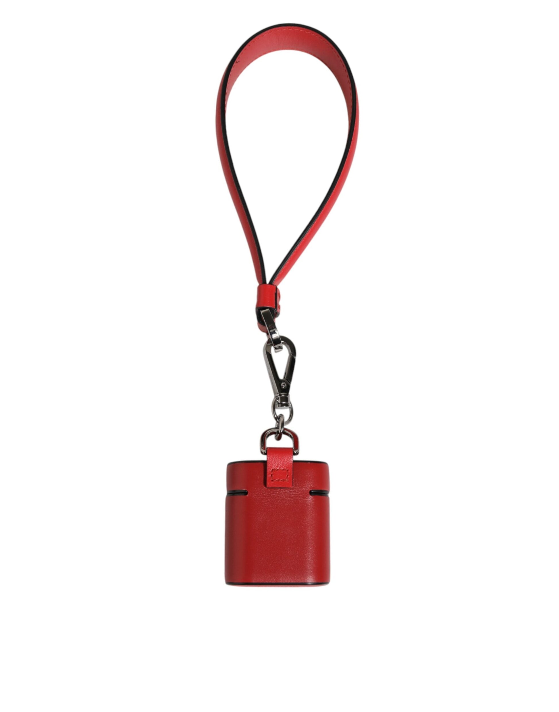 Red White Calfskin Leather Logo Flip Holder Airpods Case