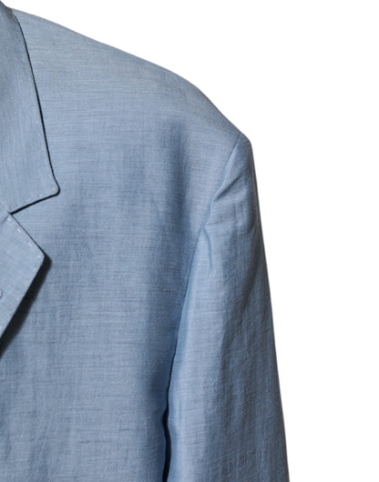 Light Blue Linen Double Breasted Men Jacket Blazer