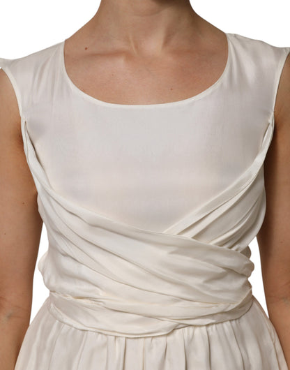 Ivory White Sleeveless Maxi Cupro Viscose Dress