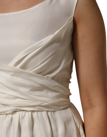 Ivory White Sleeveless Maxi Cupro Viscose Dress