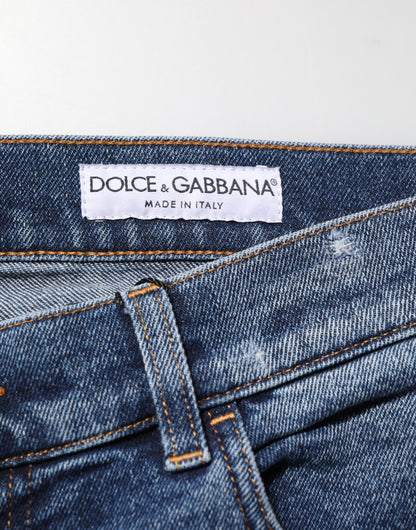 Blue Cotton Logo Plaque Skinny Men Denim Jeans