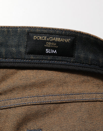 Dark Brown Tattered Cotton Skinny Denim Jeans