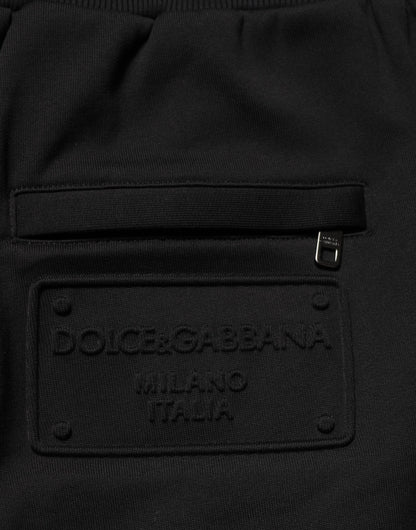 Black Cotton Drawstring Logo Sweatpants Pants