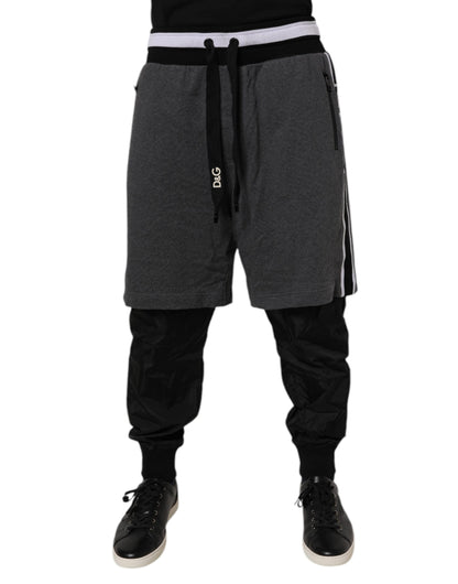Black Gray Cotton Layered Sweatpants Pants