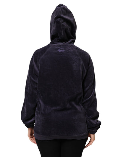 Purple Cotton Blend Velvet Zip-Up Hoodie Sweatshirt Sweater