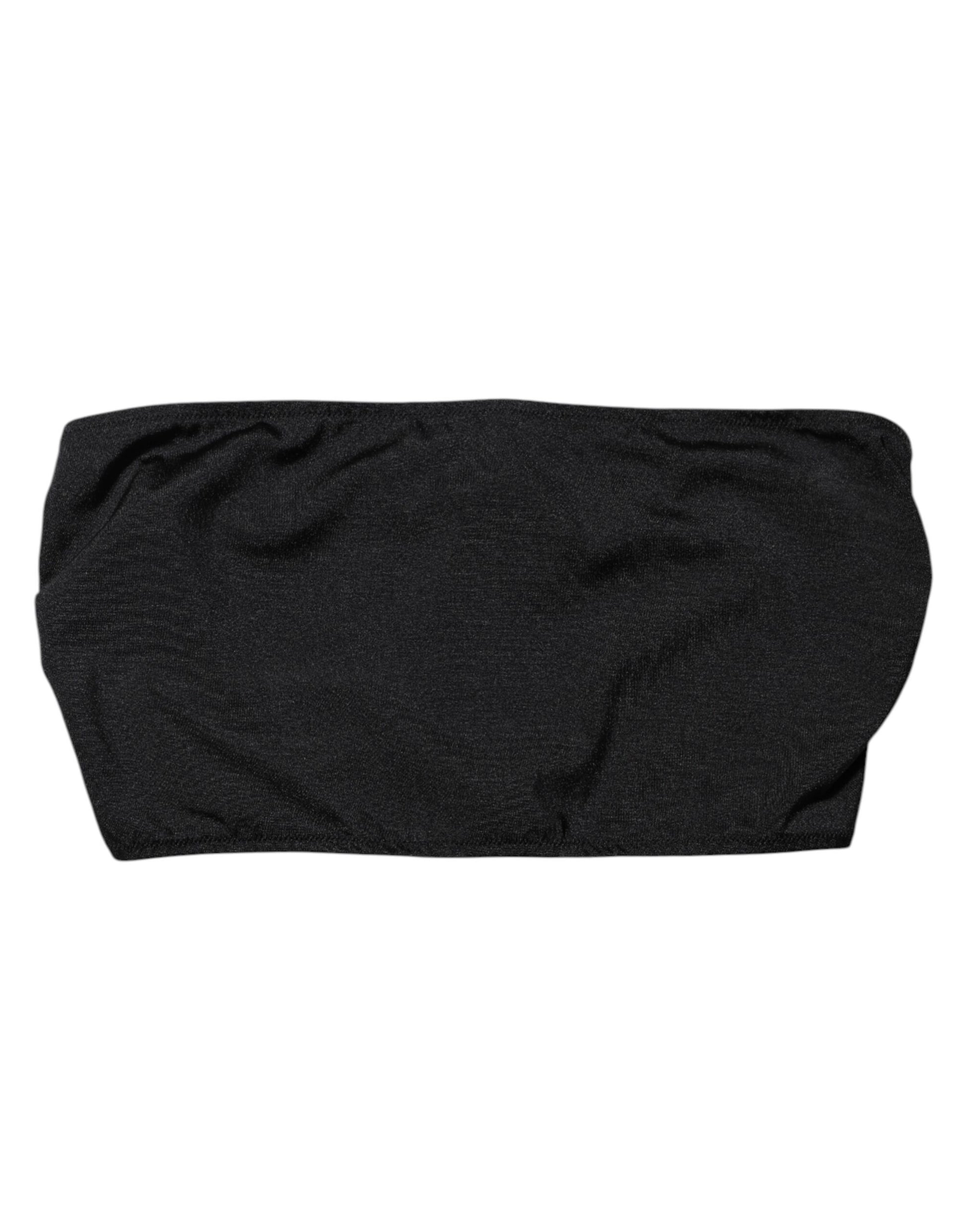 Black Nylon Blend Bandeau Strapless Tube Top